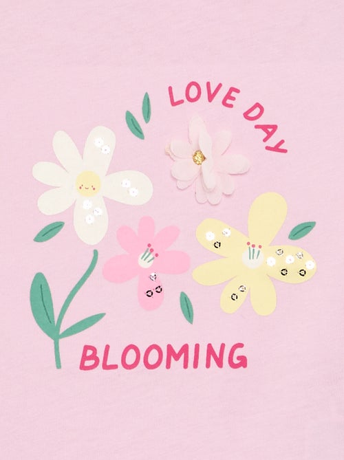 T-shirt met print en borduursel en korte mouwen - Kiabi