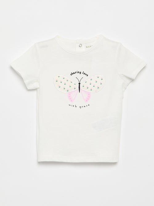 T-shirt met print en borduursel en korte mouwen - Kiabi