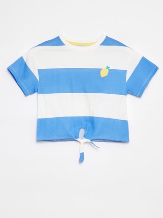 T-shirt met print en knoopdetail aan de zoom