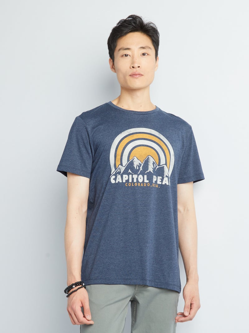 T-shirt met print en korte mouw blauw grijs - Kiabi