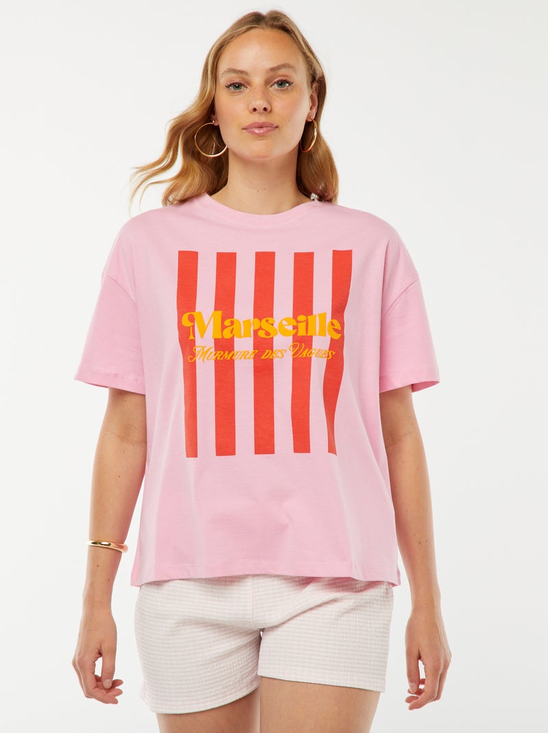 T-shirt met print en korte mouw 'Marseille' Rose - Kiabi