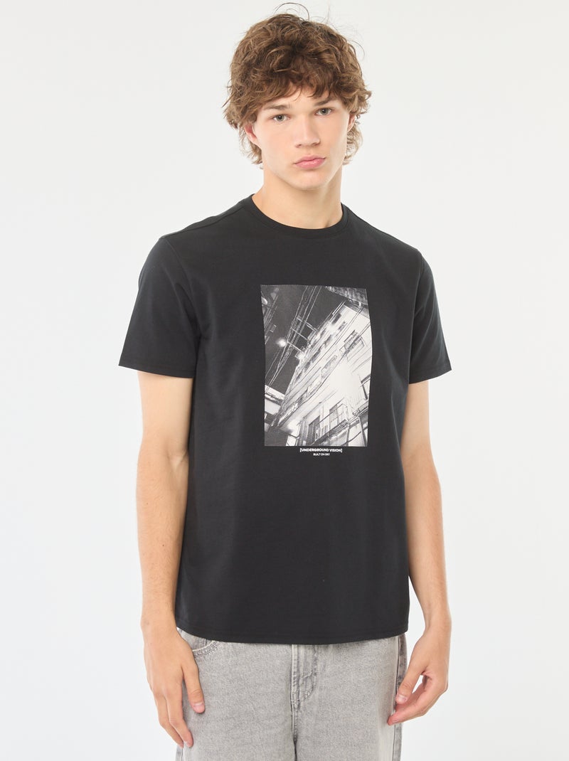 T-shirt met print en korte mouw Zwart - Kiabi