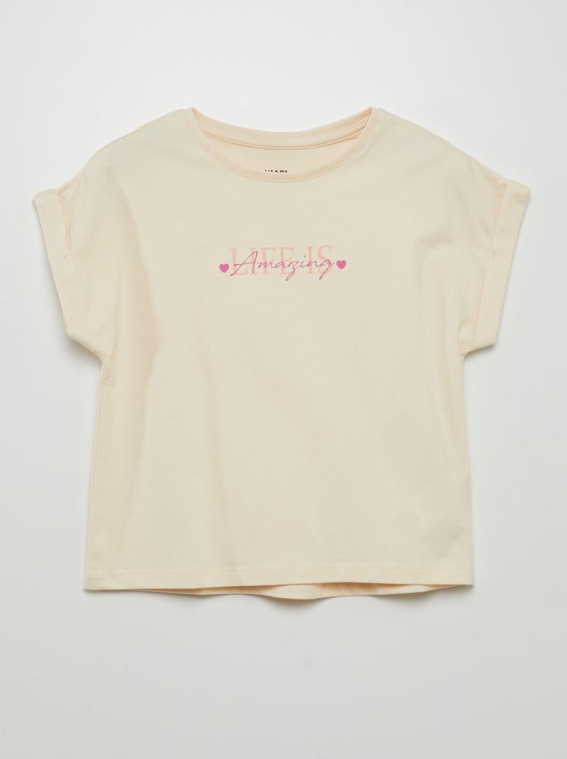 T-shirt met print en korte mouwen BIEGE - Kiabi