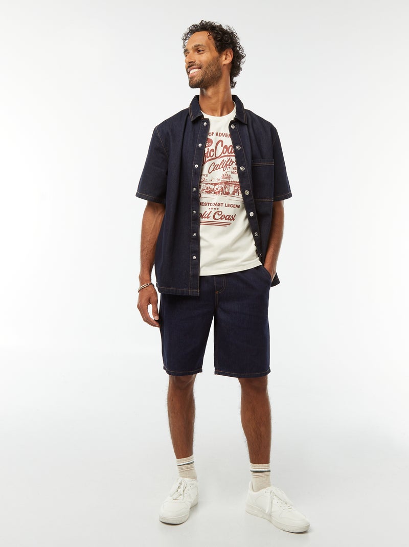 T-shirt met print en korte mouwen Biege - Kiabi