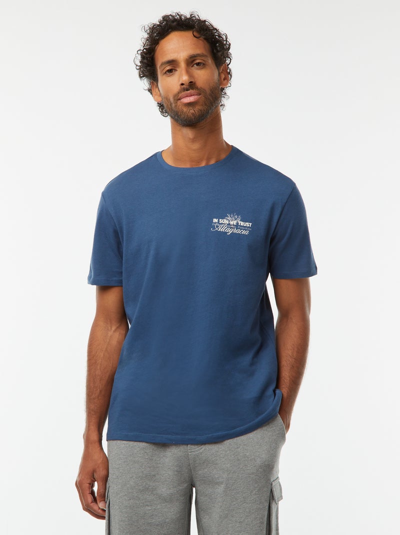 T-shirt met print en korte mouwen Blauw - Kiabi