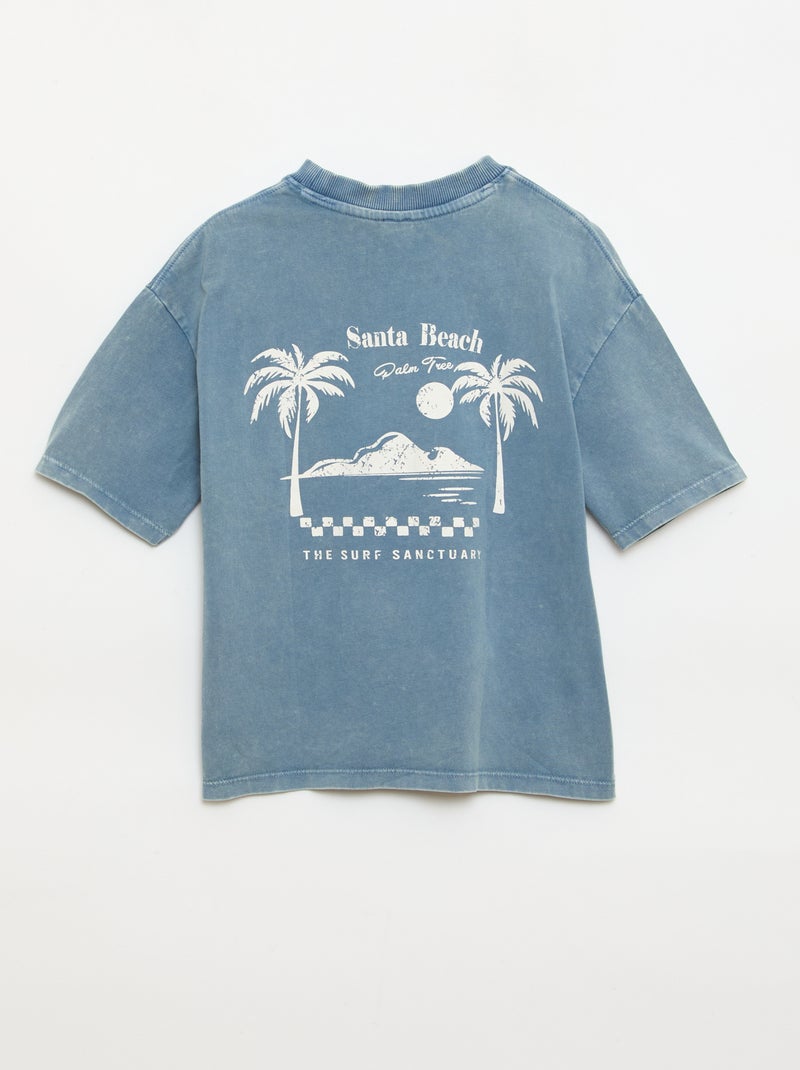 T-shirt met print en korte mouwen Blauw - Kiabi