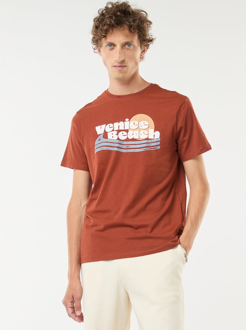T-shirt met print en korte mouwen Bruin - Kiabi