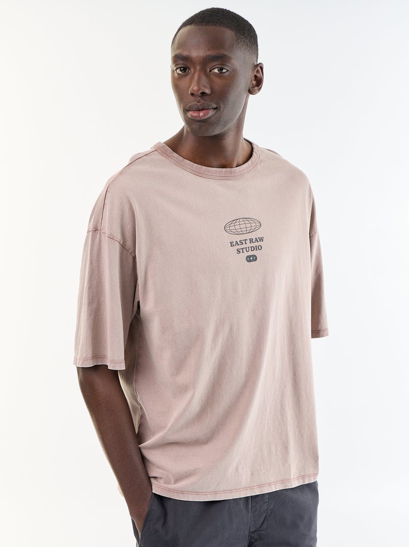 T-shirt met print en korte mouwen in vintage stijl Rose - Kiabi