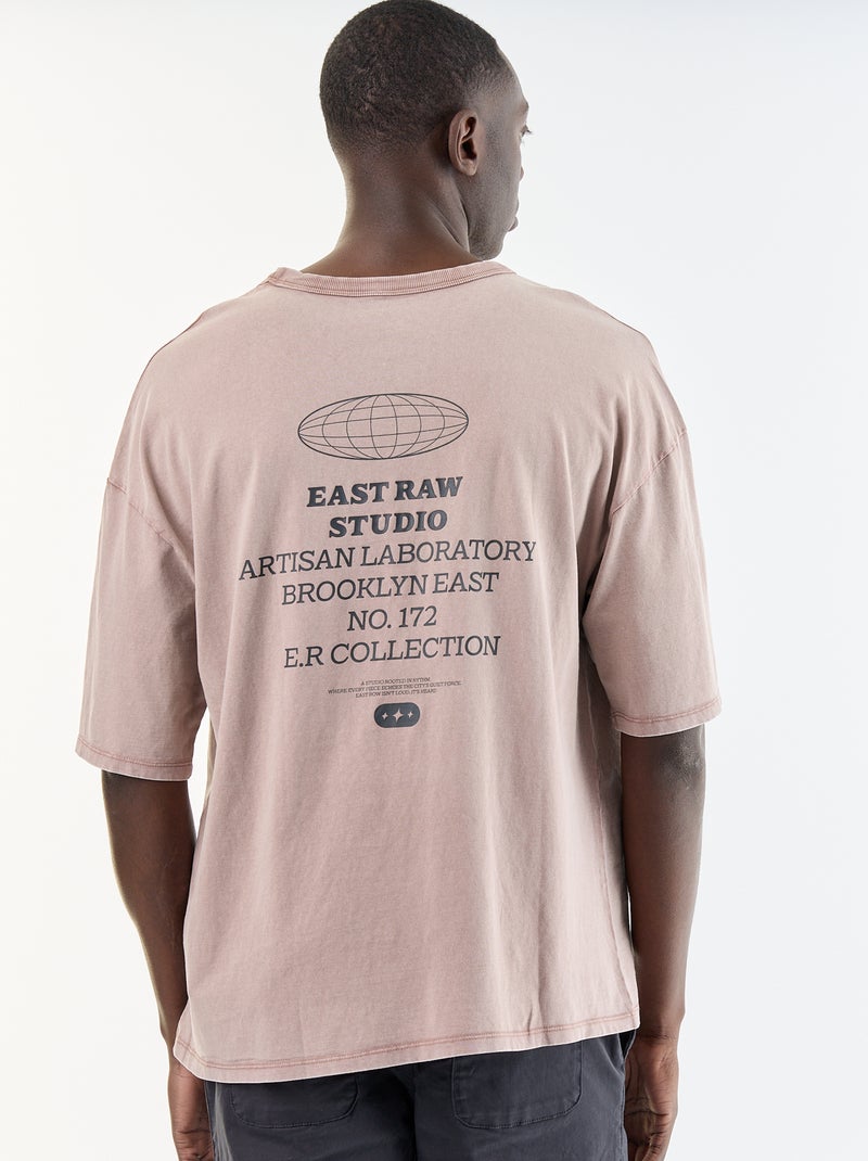 T-shirt met print en korte mouwen in vintage stijl Rose - Kiabi