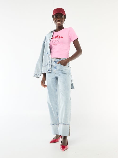 T-shirt met print en korte mouwen met motief - Kiabi