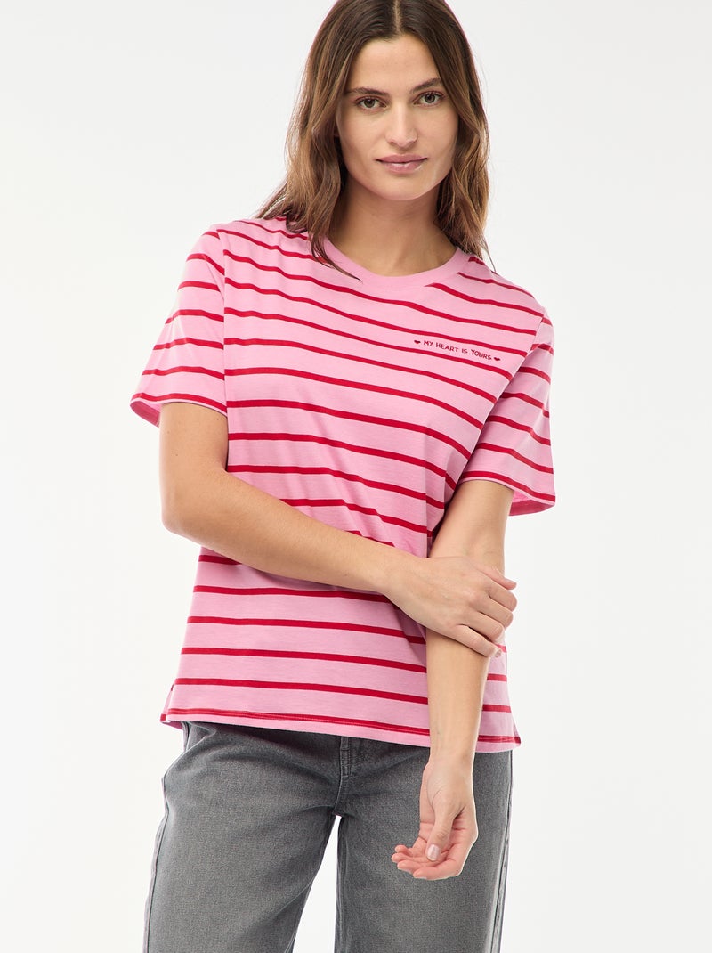 T-shirt met print en korte mouwen Rose - Kiabi