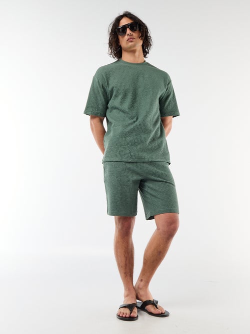 T-shirt met print en korte mouwen van gewafelde stof - Kiabi