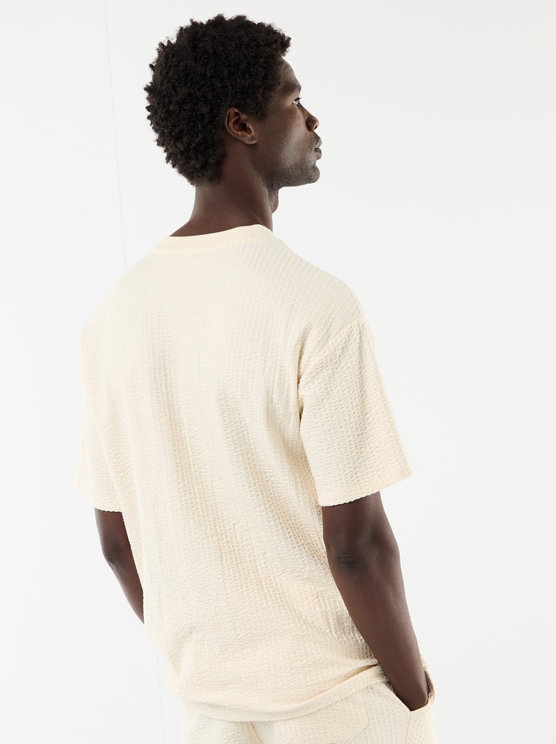 T-shirt met print en korte mouwen van gewafelde stof Wit - Kiabi