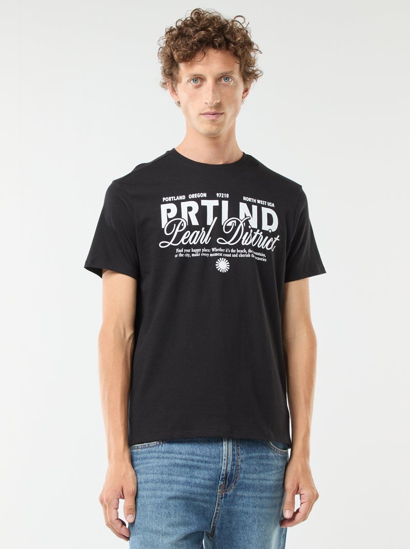 T-shirt met print en korte mouwen Zwart - Kiabi