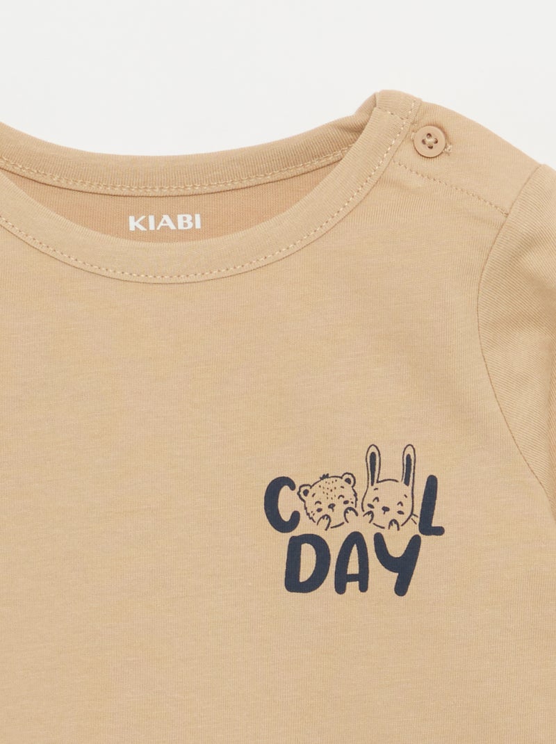 T-shirt met print en lange mouw Biege - Kiabi