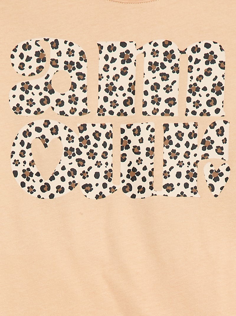 T-shirt met print en lange mouw Biege - Kiabi