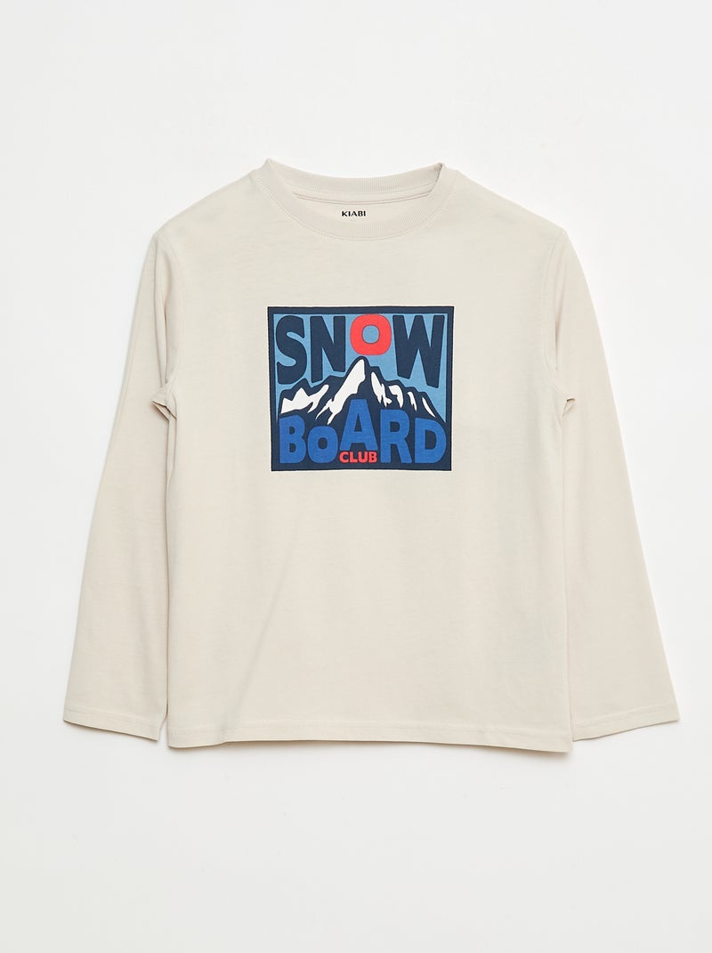 T-shirt met print en lange mouw Biege - Kiabi