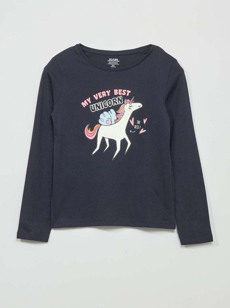 T-shirt met print en lange mouw BLAUW - Kiabi