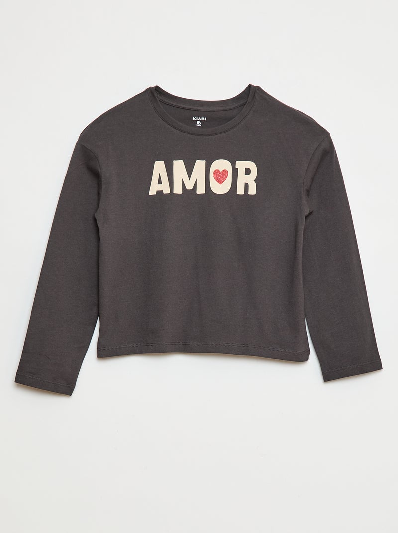 T-shirt met print en lange mouw Grijs - Kiabi