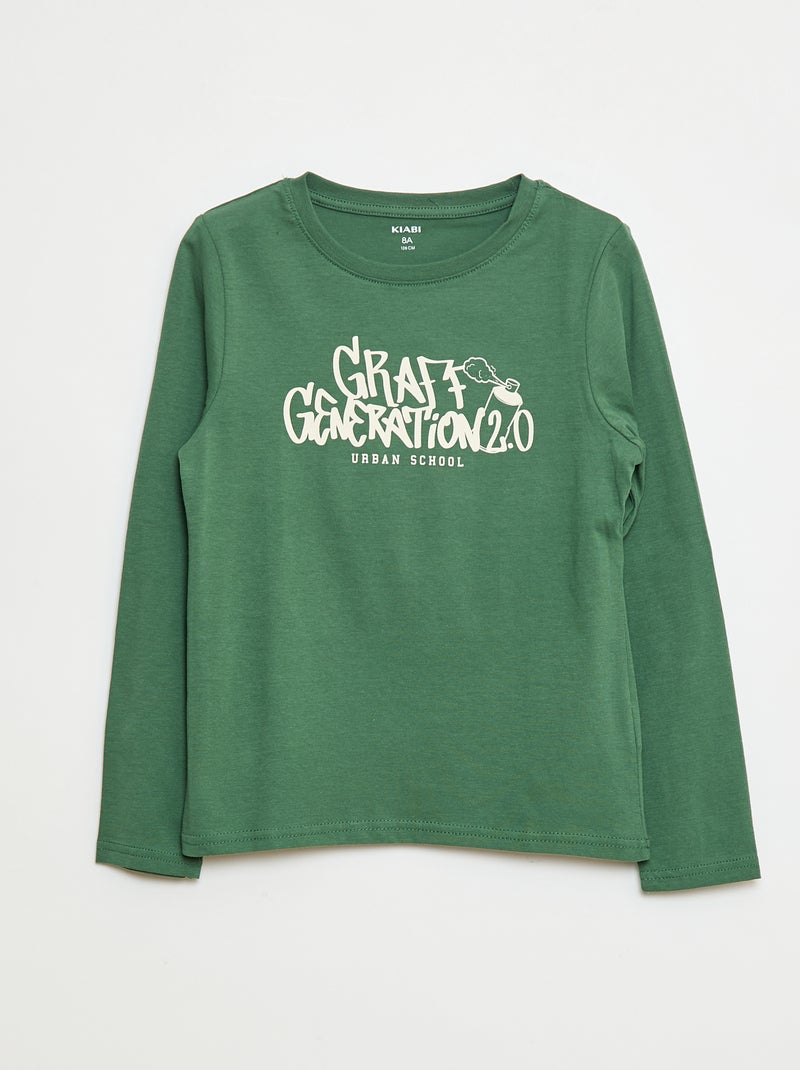 T-shirt met print en lange mouw Groen - Kiabi