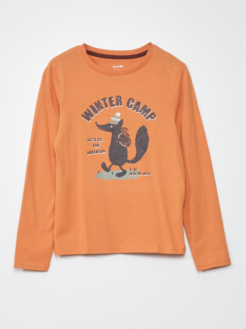 T-shirt met print en lange mouw ORANJE - Kiabi