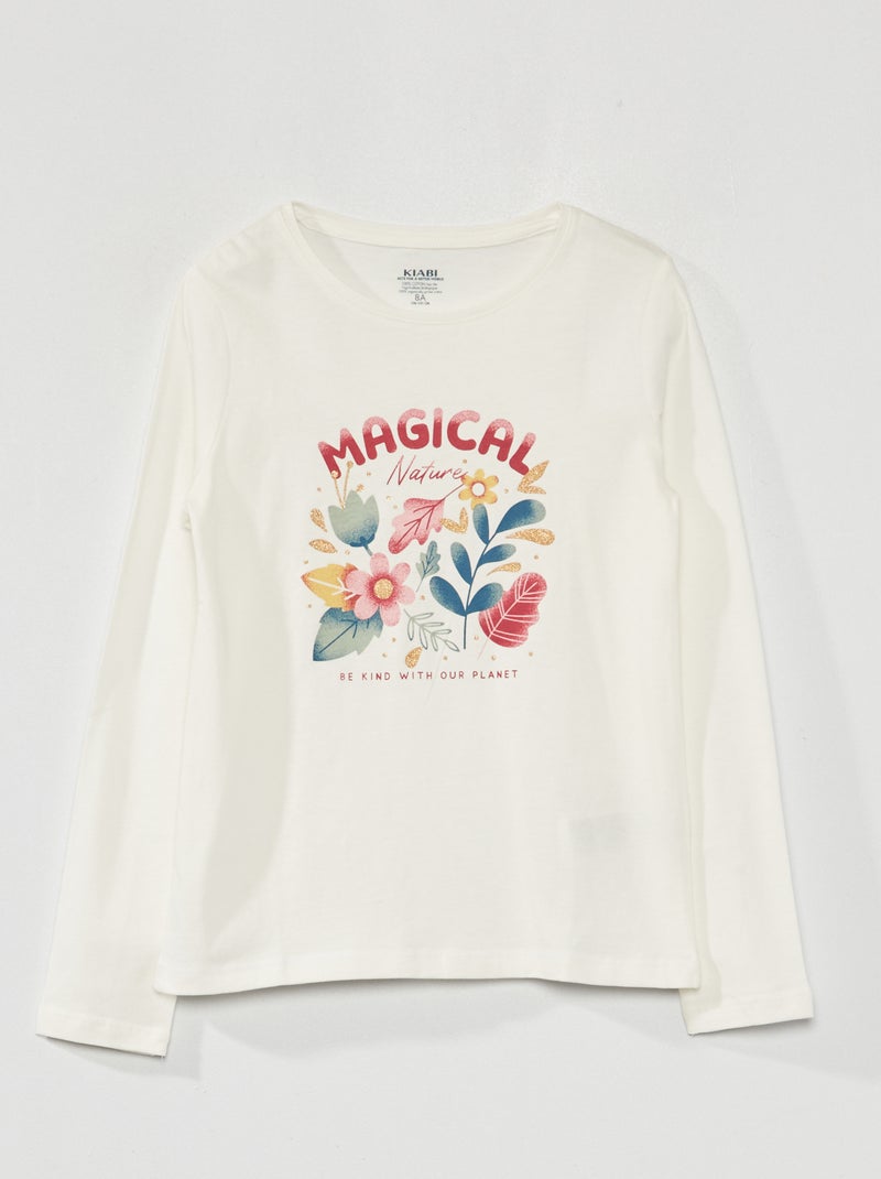 T-shirt met print en lange mouw WIT - Kiabi