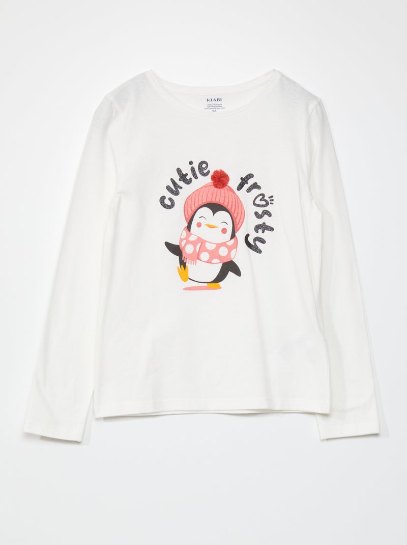 T-shirt met print en lange mouw WIT - Kiabi