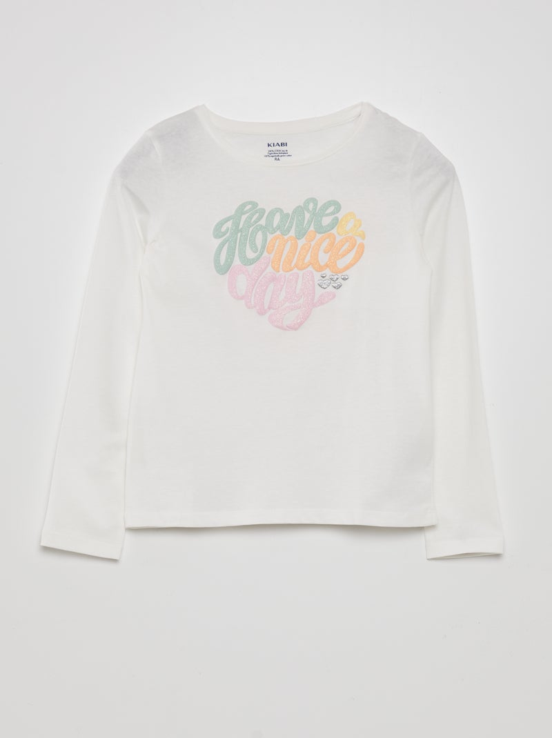 T-shirt met print en lange mouw WIT - Kiabi
