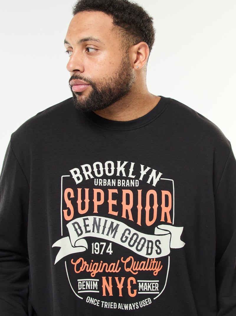 T-shirt met print en lange mouwen Zwart - Kiabi