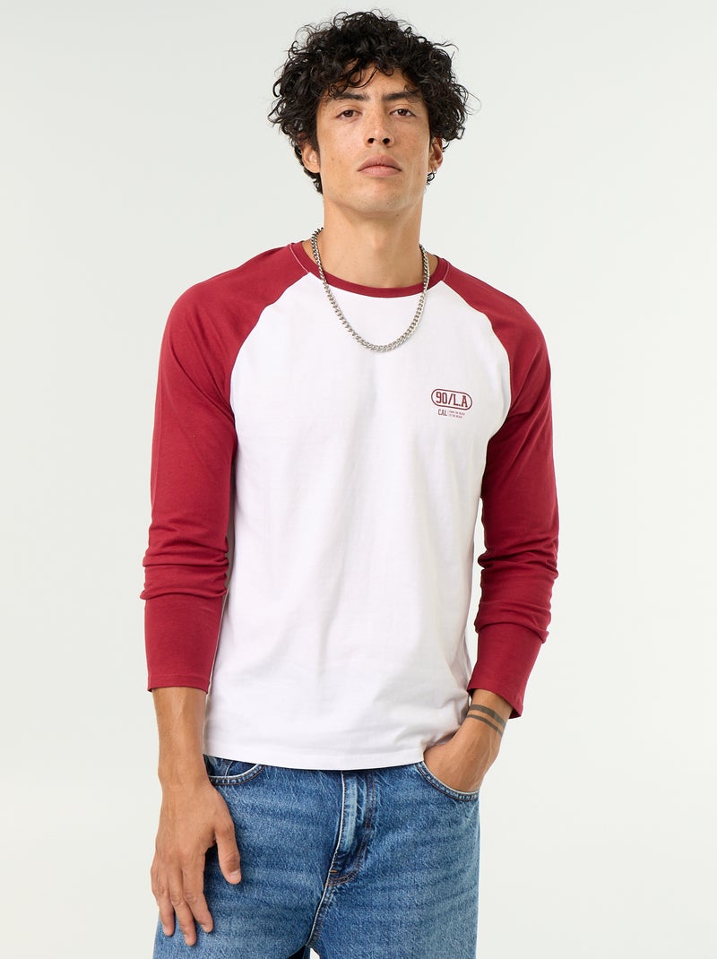 T-shirt met print en lange raglanmouwen Rood - Kiabi