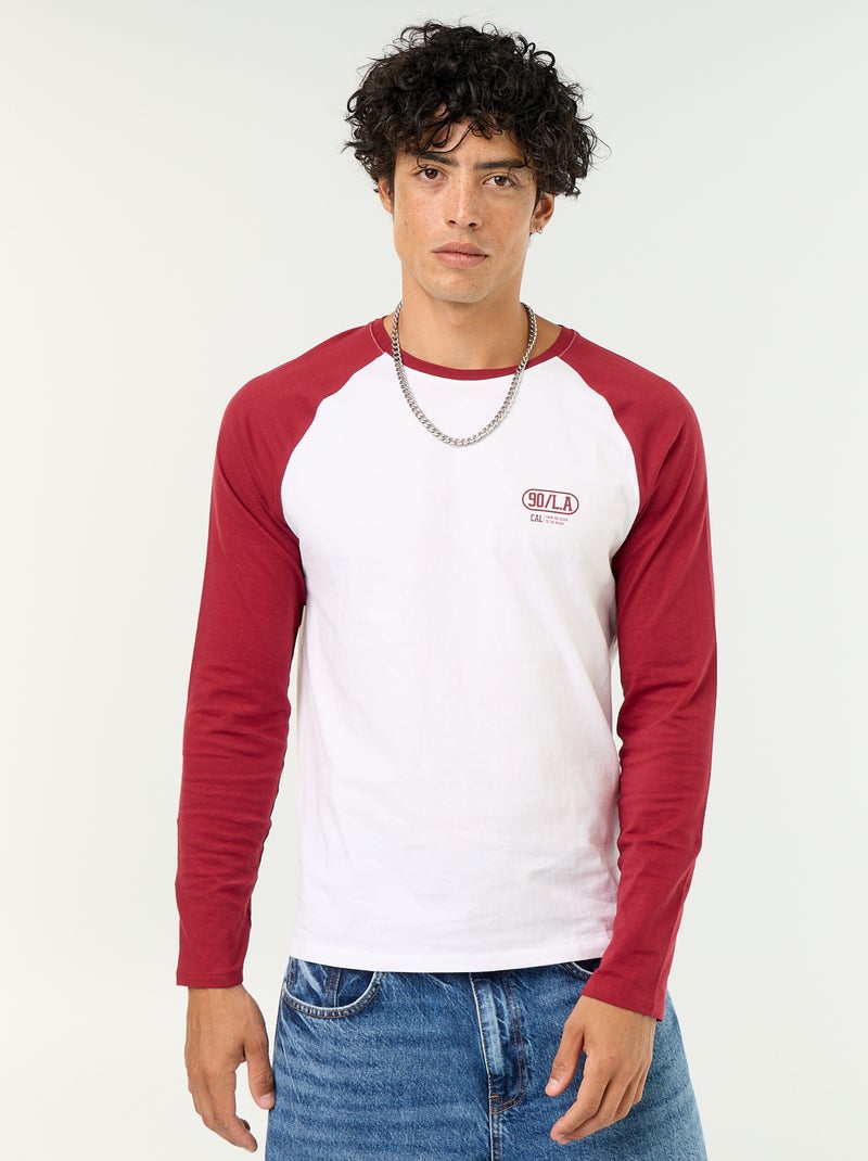 T-shirt met print en lange raglanmouwen Rood - Kiabi