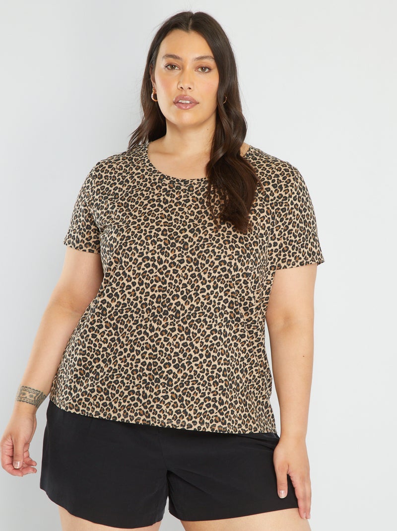 T-shirt met print en ronde hals BIEGE - Kiabi