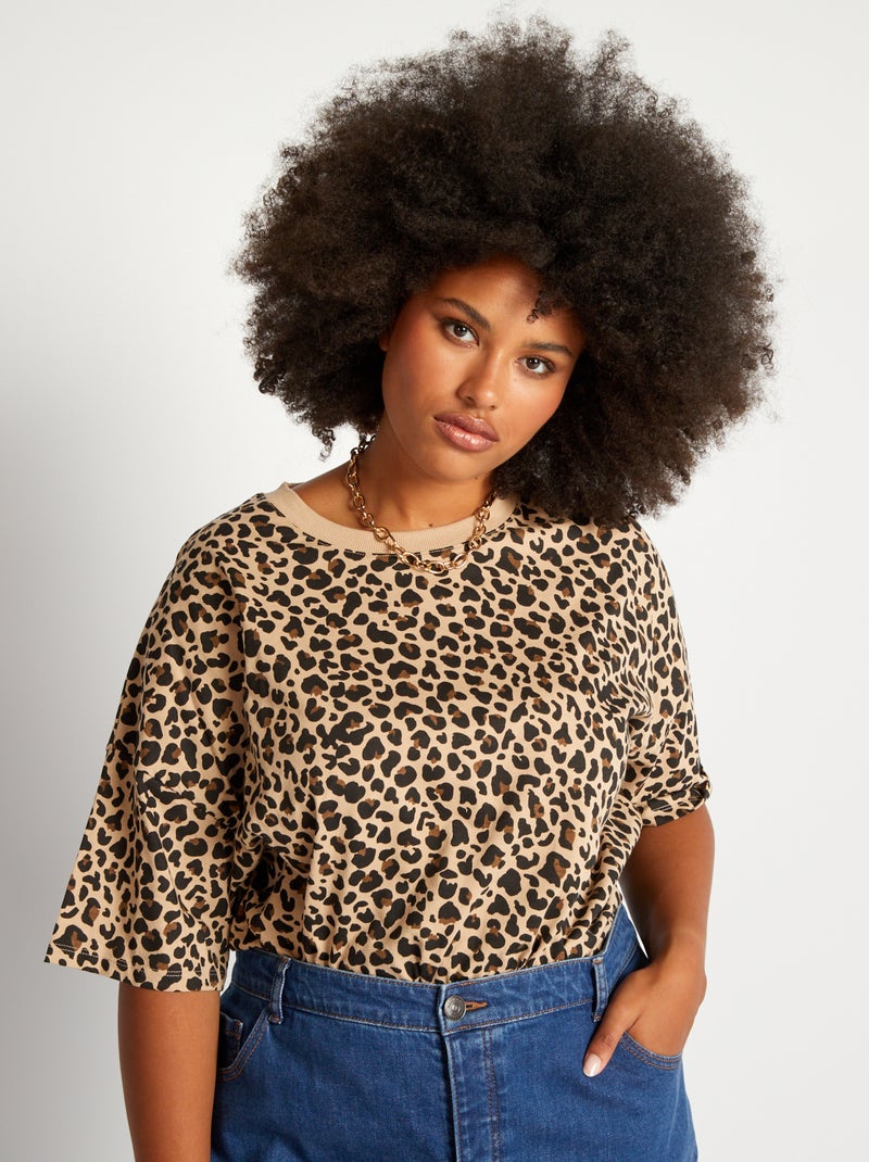 T-shirt met print en ronde hals BIEGE - Kiabi