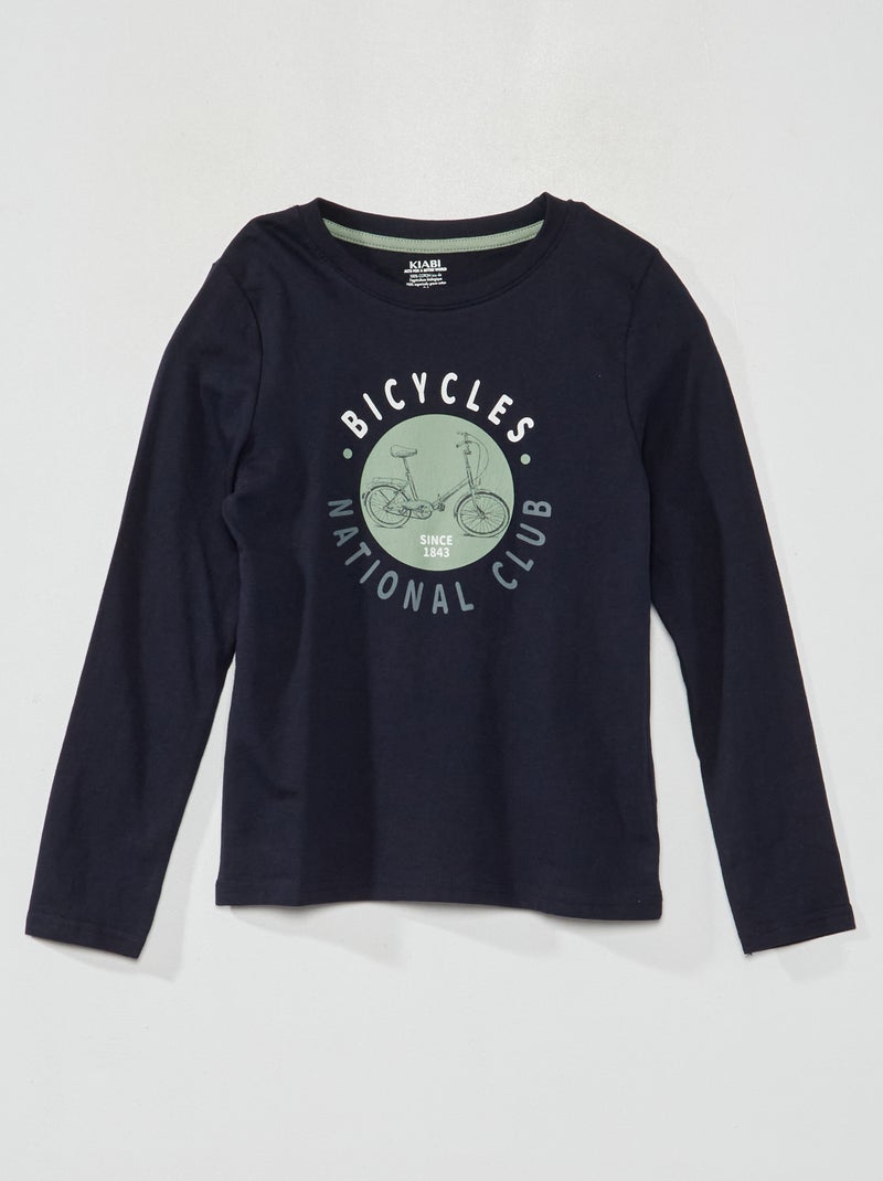 T-shirt met print en ronde hals BLAUW - Kiabi