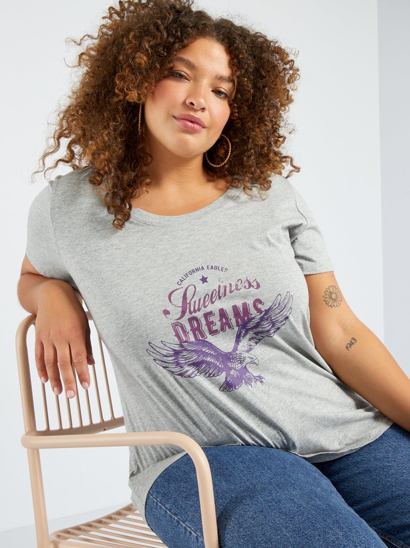 T-shirt met print en ronde hals GRIJS - Kiabi