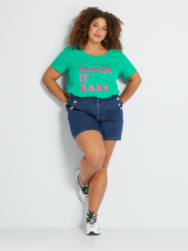 T-shirt met print en ronde hals GROEN - Kiabi