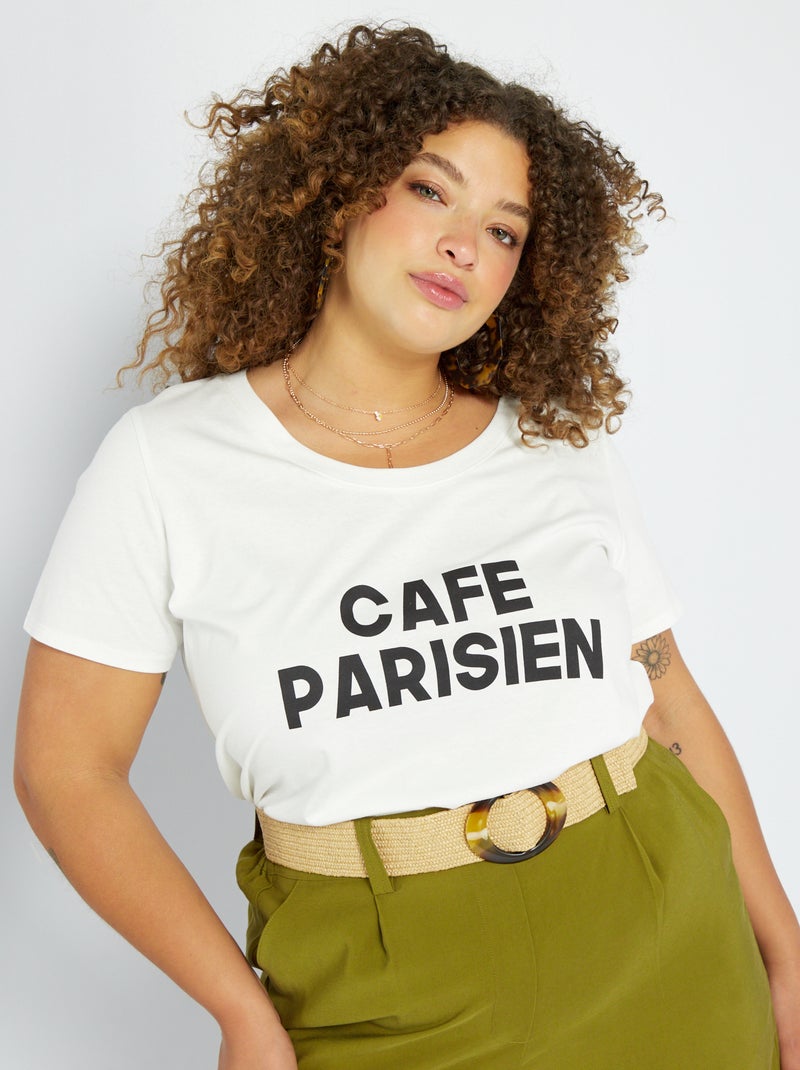 T-shirt met print en ronde hals WIT - Kiabi