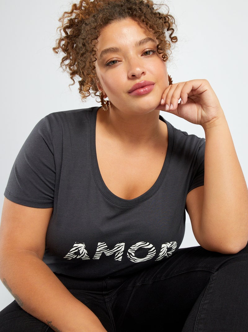 T-shirt met print en ronde hals ZWART - Kiabi