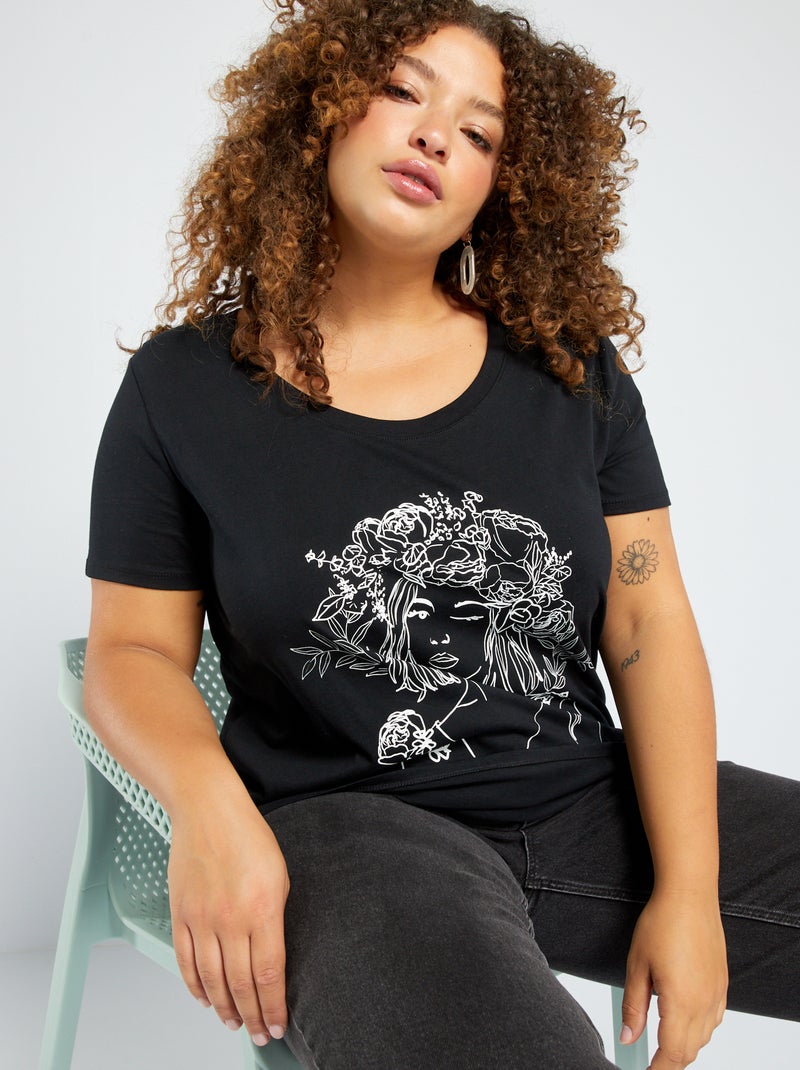 T-shirt met print en ronde hals ZWART - Kiabi