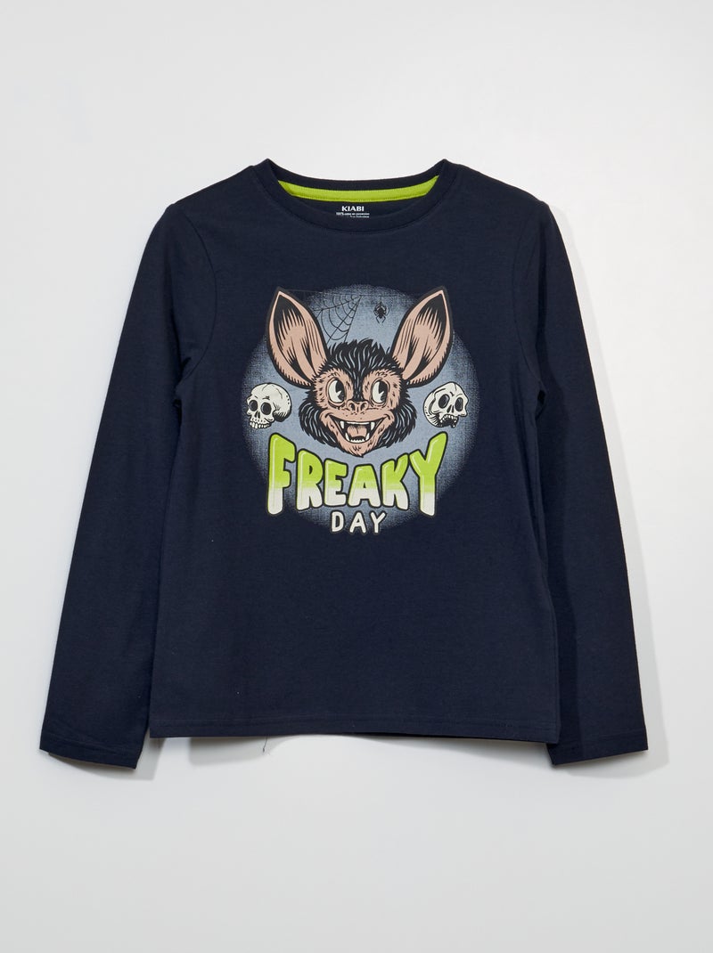 T-shirt met print 'Halloween' BLAUW - Kiabi