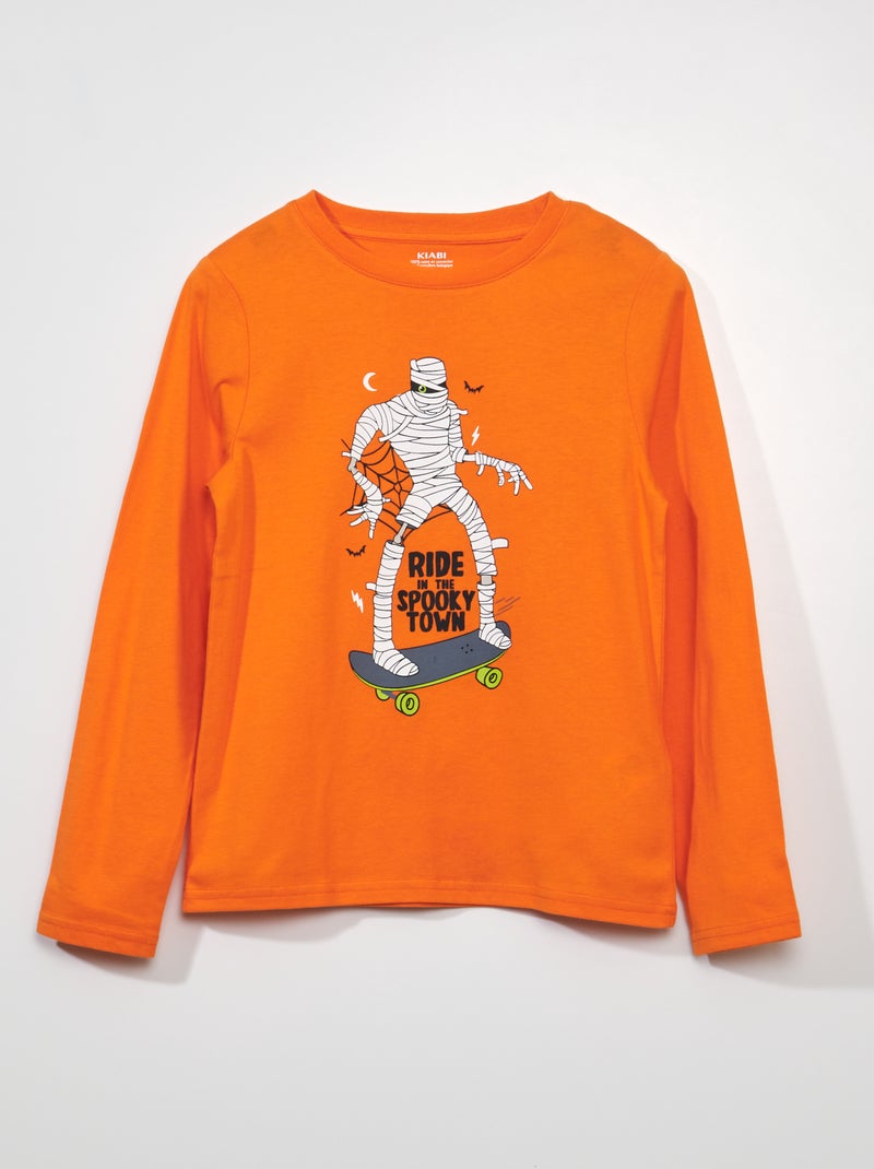T-shirt met print 'Halloween' ORANJE - Kiabi