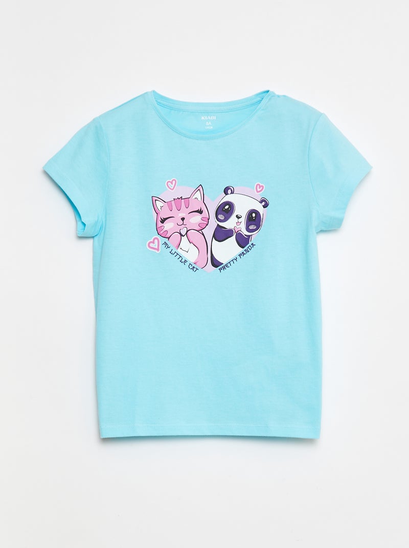 T-shirt met print, korte mouw en ronde hals Blauw - Kiabi