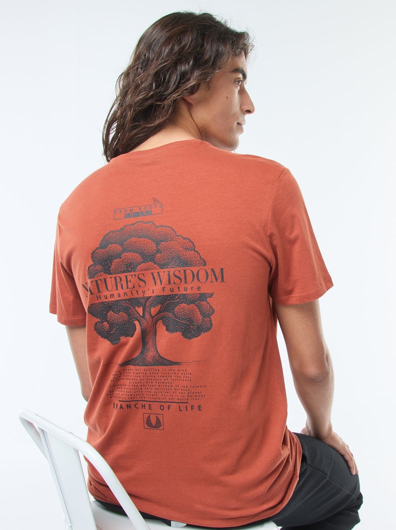 T-shirt met print, korte mouw en ronde hals Bruin - Kiabi