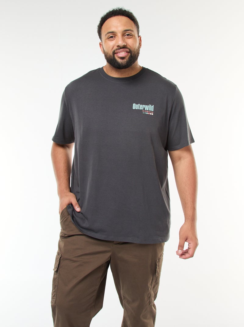 T-shirt met print, korte mouw en ronde hals Grijs - Kiabi