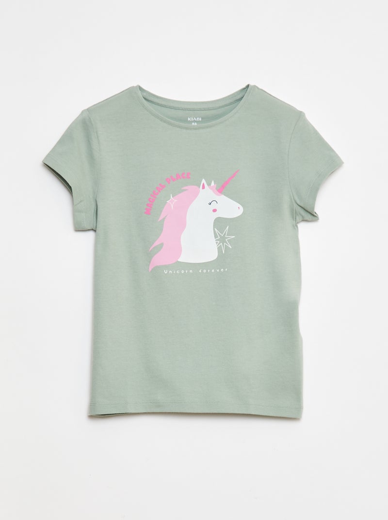 T-shirt met print, korte mouw en ronde hals Groen - Kiabi