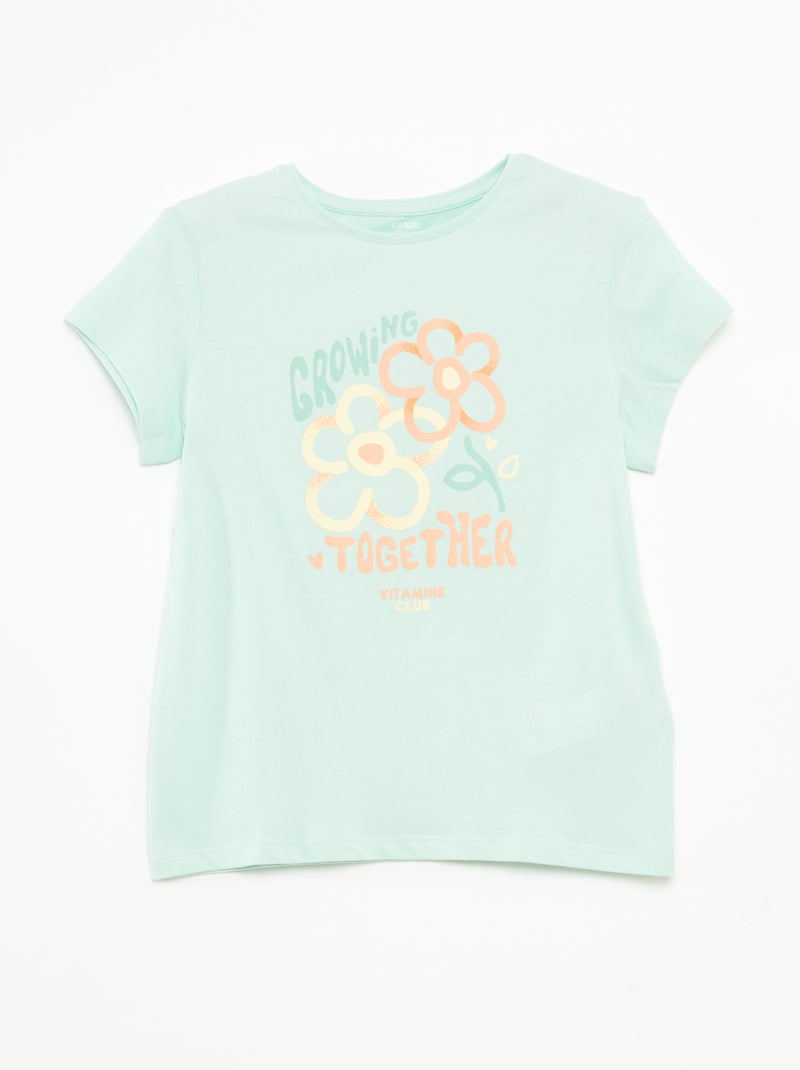 T-shirt met print, korte mouw en ronde hals Groen - Kiabi