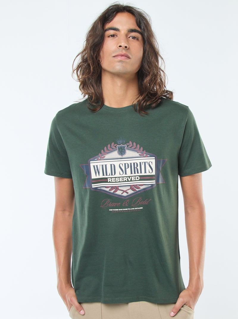 T-shirt met print, korte mouw en ronde hals Groen - Kiabi