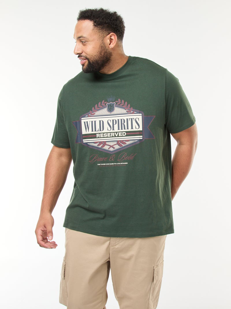 T-shirt met print, korte mouw en ronde hals Groen - Kiabi