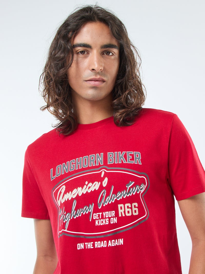 T-shirt met print, korte mouw en ronde hals Rood - Kiabi