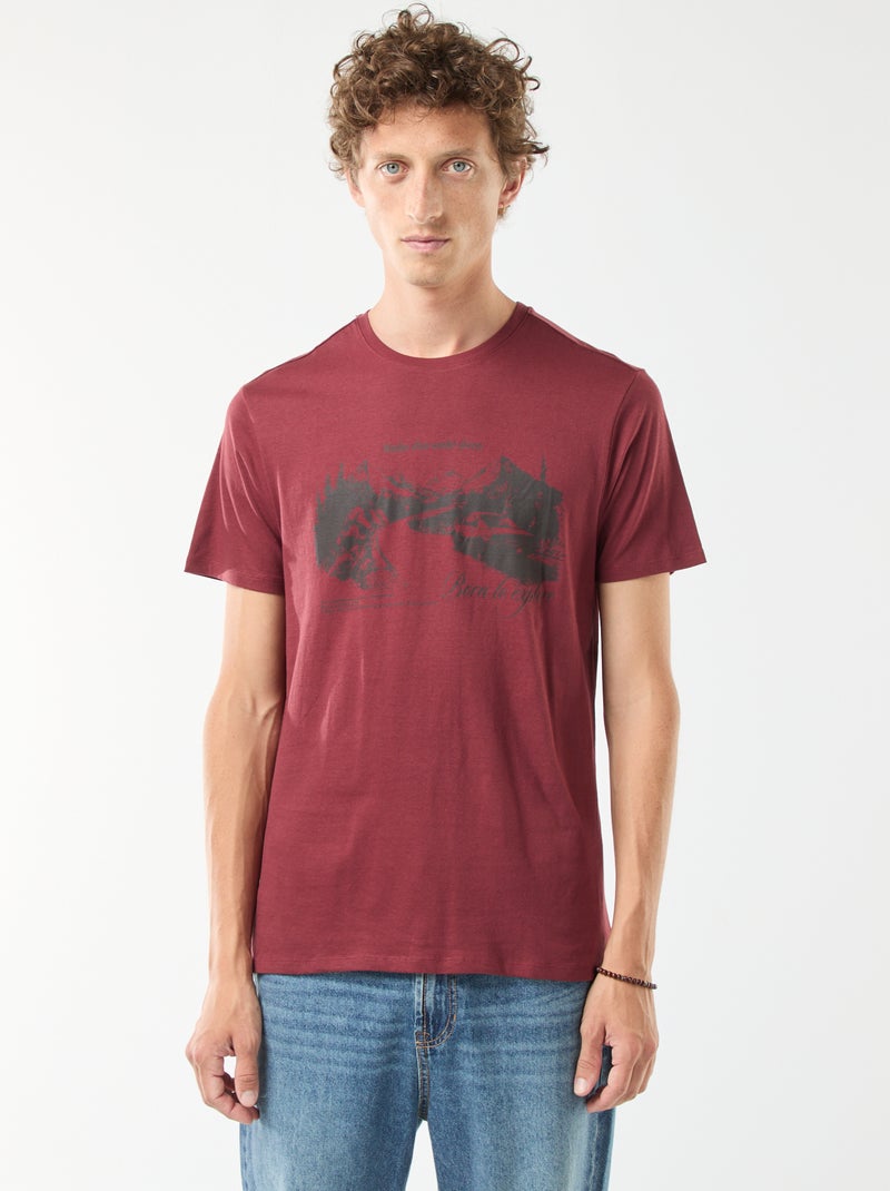 T-shirt met print, korte mouw en ronde hals Rood - Kiabi
